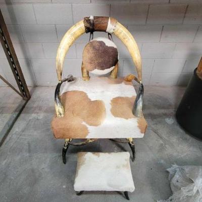 #2104 â€¢ Bull Horn & Cow Hide Chair and Ottoman
