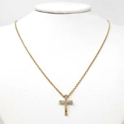 #720 â€¢ 14k Gold Chain & Diamond Cross Pendant, 7g