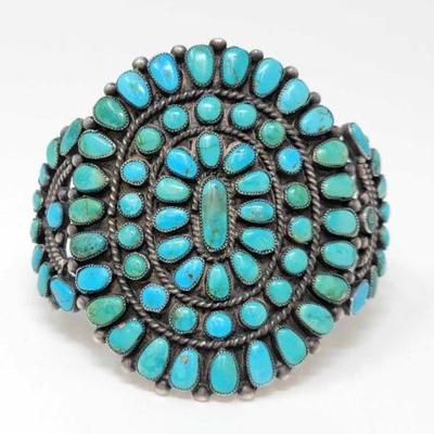 #552 • Native American Sterling Silver Turquoise Cluster Cuff, 69g