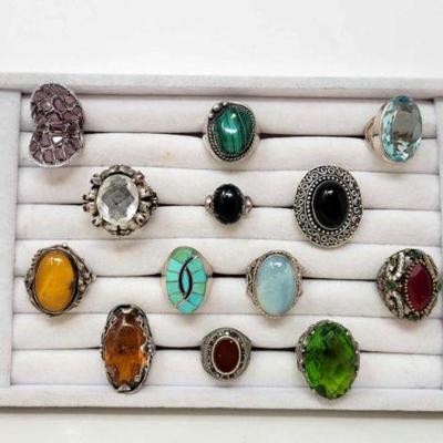 #902 â€¢ (13) Sterling Silver Rings, 211g