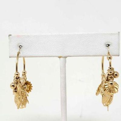 #724 â€¢ 14k Gold Hoop Earrings with Charms, 4g