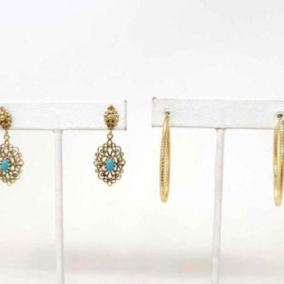 #712 â€¢ 14k Gold Dangle & Hoop Earrings, 7g