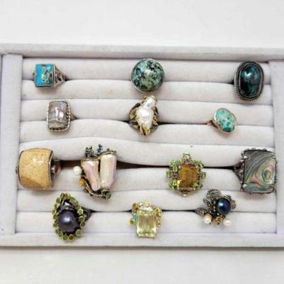 #908 â€¢ (13) Sterling Silver Rings, 196g