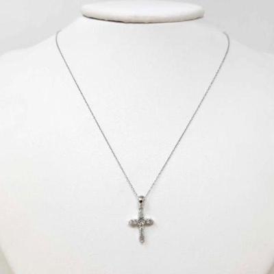 #730 â€¢ 14k White Gold Chain & Diamond Cross, 2g