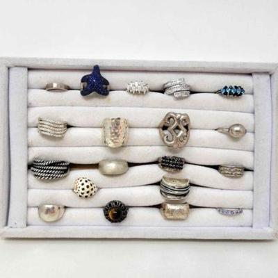 #910 â€¢ (19) Stereo Silver Rings, 157g
