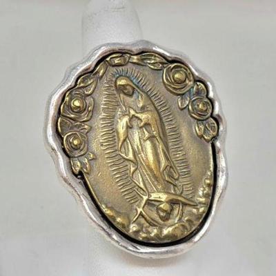 #906 â€¢ Sterling Silver Our Lady if Guadalupe Ring, 34g