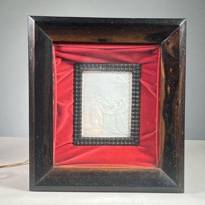 FRAMED LIGHTBOX ART | Framed lightbox with shadow relief of a religious scene with Jesus, within a red velvet 