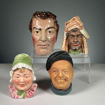 (4PC) ASSORTED CERAMIC HEADS & JARS | Includes: 1 ceramic head with closing metal top, a Bossons figure of an older fisherman head, 1 jar...