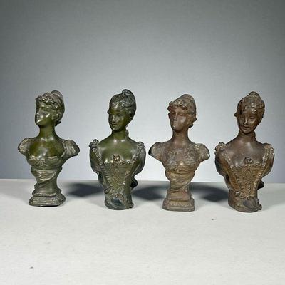 (4PC) CAST FEMALE BUSTS | Includes two pairs of busts, 1 of each painted olive green. Marked 