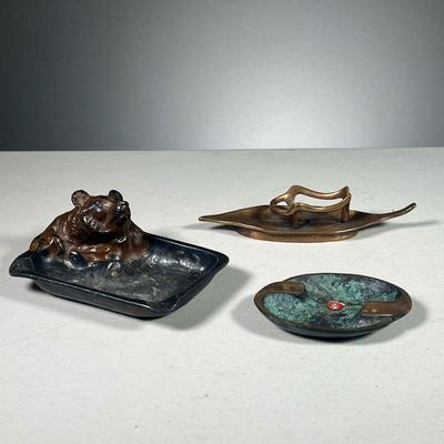 (3PC) TABLE ITEMS | Including a bronze leaf-form dish stamped