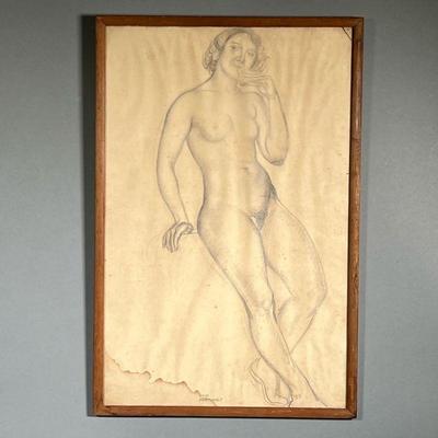  DAVID KARFUNKLE (1880-1959) | Pencil on paper, portrait of a female nude, framed under glass, pencil signed lower margin.
