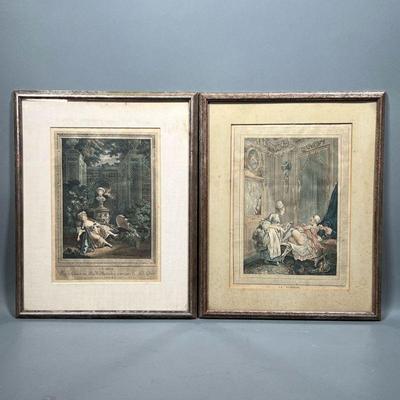 (2PC) PIERRE-ANTOINE BAUDOUIN (1723-1769) | Pair of 18th century erotic French prints by P.A. Baudouin, colored prints titled â€œLe...