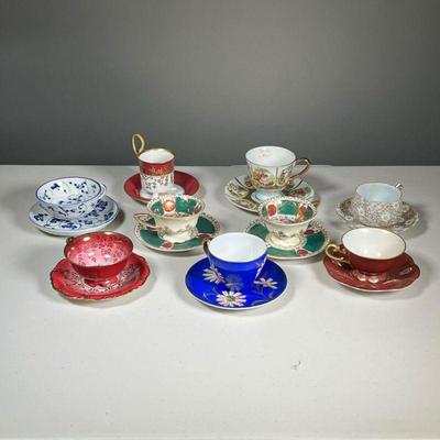 (9PC) FINE CUPS & SAUCERS | Nine pairs of cups and saucers, most fine China with intricate decoration and gilt highlights, including...