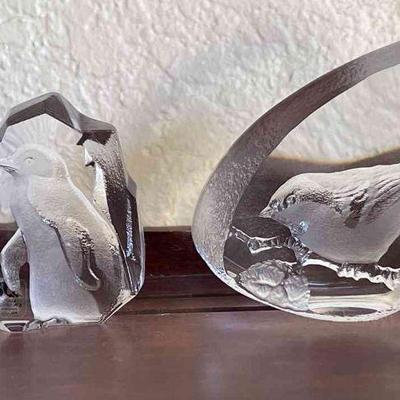 MATS JONASSON Sweden Penguin & Bird Lead Crystal Decor