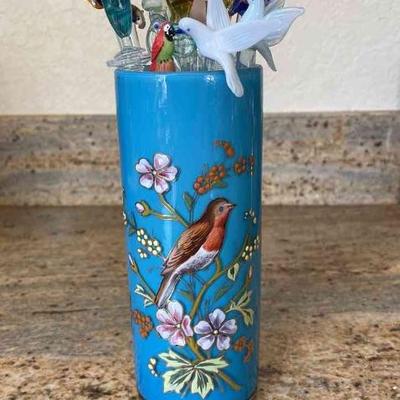 Glass (with A Couple Plastic) Drink Stir Sticks and Mid-Century Bird Glass to Hold Them!