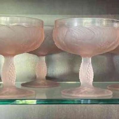 Vintage Taitu Italy Frosted Pink Glass Compotes