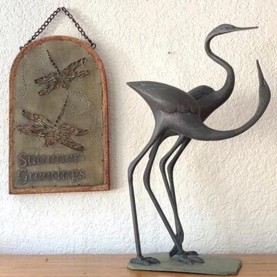 15â€ Metal Crane Sculpture & Molbacks Summer Sign