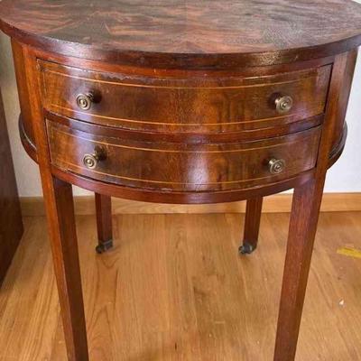 Antique Columbia 2-Drawer Mohaganey Table * Metal Wheels