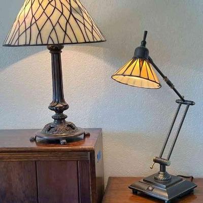 2 Stained Glass and Metal Table Lamps, Very Nice