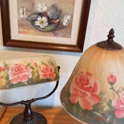 Two Vintage Look Decorative Lamps And Original Watercolor Painting