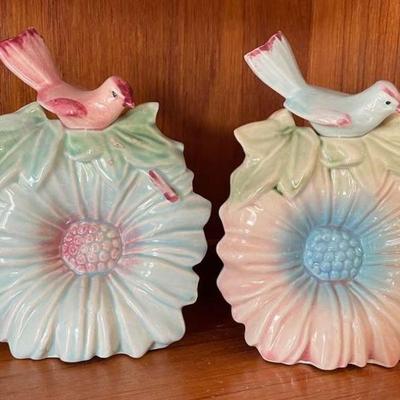 2 (two) Vintage McCoy Bird And Flower Vases