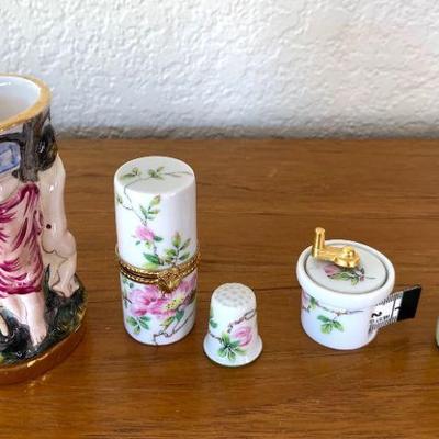 Vintage Porcelain Sewing Aids & 4â€ Capodimonte Italy Vase * Haviland & Limoges France