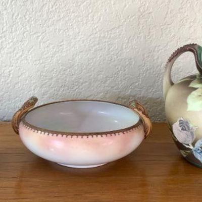 Hand Painted Nippon Handled Bowl & Vase * Small Bam Vase From Sky Nursery