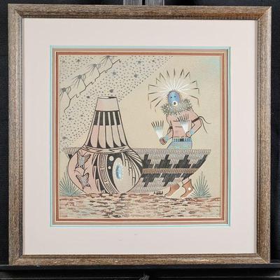 Framed Sand Art Painting Native American - Signed by Artist 