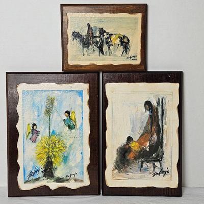 Set of Three Art Prints by DeGrazia Adhered to Wood Wall Plaques