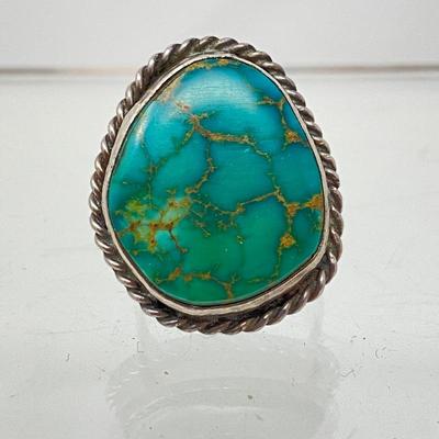 Lot #96 -Stunning Green Turquoise and Sterling Silver Native American Ring