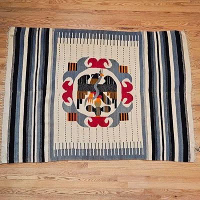 Beautiful Full Size Hand Woven Blanket Rug With the Mexican Coat of Arms Symbol in The Center 