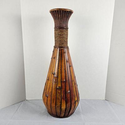 Beautiful Rattan Wood Tall Vase-Like Decor with Braided Accents and Pretty Golden Red Stain 23