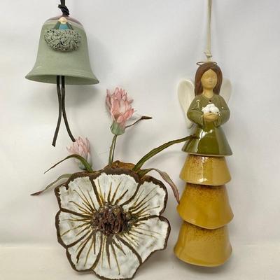 Lot #55  - Ceramic Angel Wind Chimes ~ Ceramic Bell ~ Ceramic Flower Wall Art 