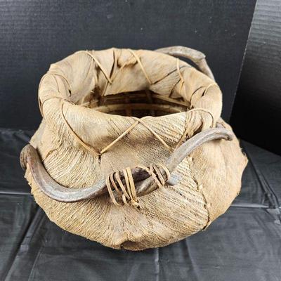 Fun Rustic Woven Bark Basket with Wood and Branches Used Throughout.  Measures 14
