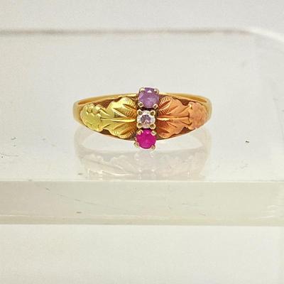 Lot #75 - Black Hills Two Tone10k Gold Ring with 3 Gemstones