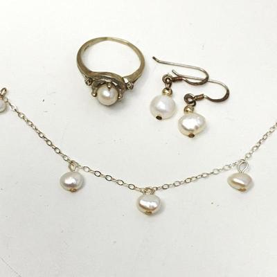 Lot #74 - Delicate Sterling Necklace and Earring Set w/ a 10k White Gold Ring