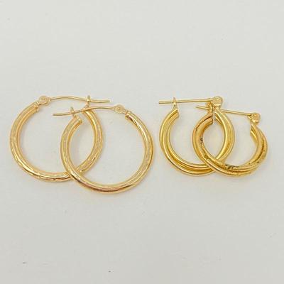 Lot #76 - Two 14k Gold Hoop Earrings in Two sizes