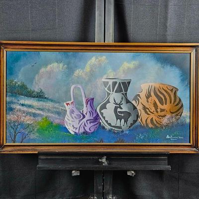 Original Art Oil on Board Southwestern Native American Pottery "Anasazi" by Allen Pearson 2002 Framed 