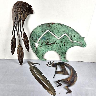 Set of Four Pieces of Metal Wall Art with a Native American / Southwestern Theme