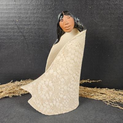Unique Statue Figurine of a Native American Woman with her Blanket Blowing in the Wind - By Andreas Goff