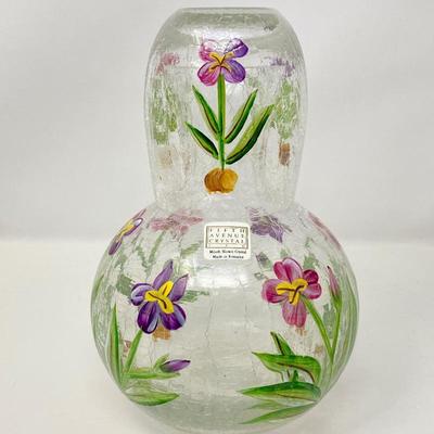 Lot #106 Â - Fifth Avenue Crackle Crystal Hand Painted Art Glass Set- Bedside Glass & Carafe from Romania