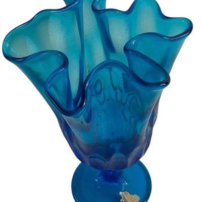 Fenton Colonial Blue Handkerchief Glass vase