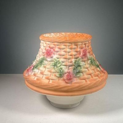 HAND-PAINTED GLASS FLOWER BASKET LAMPSHADE | Hand painted basket glass lampshade with roses. Dimensions: h. 9 x dia. 10 in