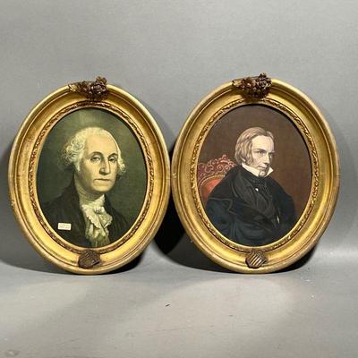(2PC) ANTIQUE PRESIDENTIAL PORTRAITS | Including a portrait of George Washington and a portrait of Secretary of State Henry Clay in gilt...