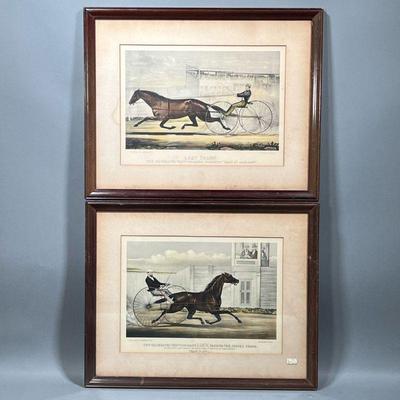 (2PC) CURRIER & IVES CHARIOT RACE HORSE PRINTS | Featuring Lady Thorn and Lucy on her prize winning heat.