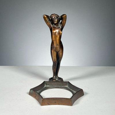 BRONZE NUDE FEMALE W/ ATTACHED TRAY | Nude statue of female with attached tray, marked JBC.
