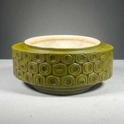 MCCOY POTTERY PLANTER | Avocado green with pattern decoration on the side.