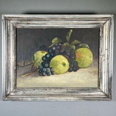 SUE ALICE MORGAN CHICKERING (19TH CENTURY) | still life with grapes & apples oil on canvas w. 14 x h. 10 in. (stretcher) no apparent...