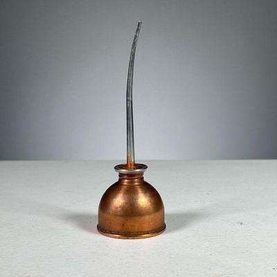 ANTIQUE COPPER & STEEL OIL CAN | Small copper and steel oil can with screw top. Dimensions: h. 5.5 in