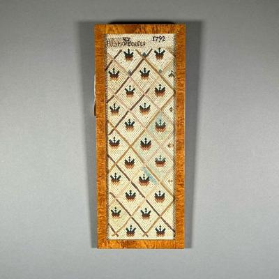 18TH CENTURY FRAMED NEEDLEPOINT FRAGMENT | Dated at top, sampler or needlepoint fragment